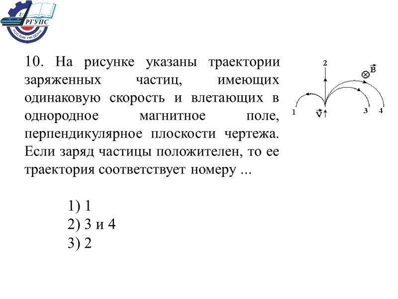 10. На рисунке указаны траектории заряженных частиц, имеющих одинаковую скорость и влетающих в однородное